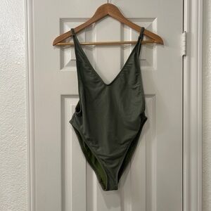 Nasty Gal Olive Ribbed Swimsuit